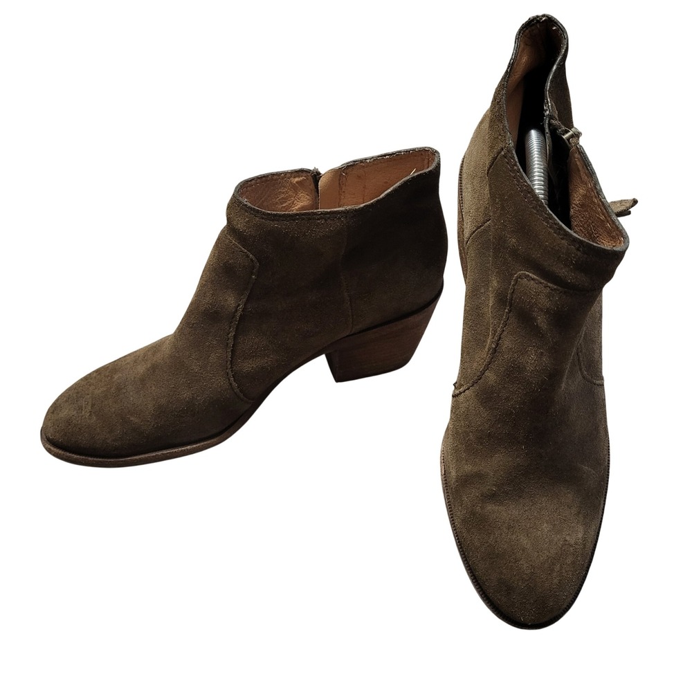Madewell Olive Brown Suedeโ Ankle Boots Side Zip Block Heel Womens size 10
